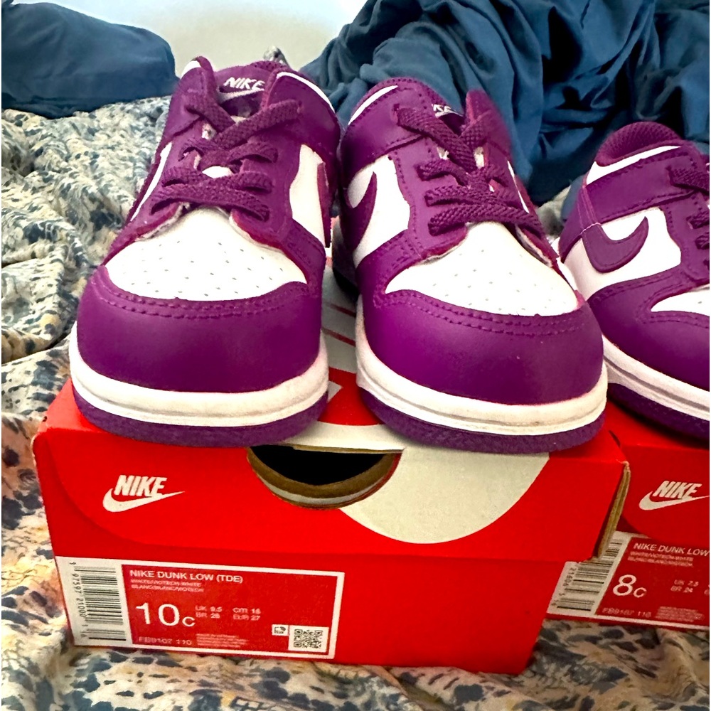 Size 10c purple and white nike dunks